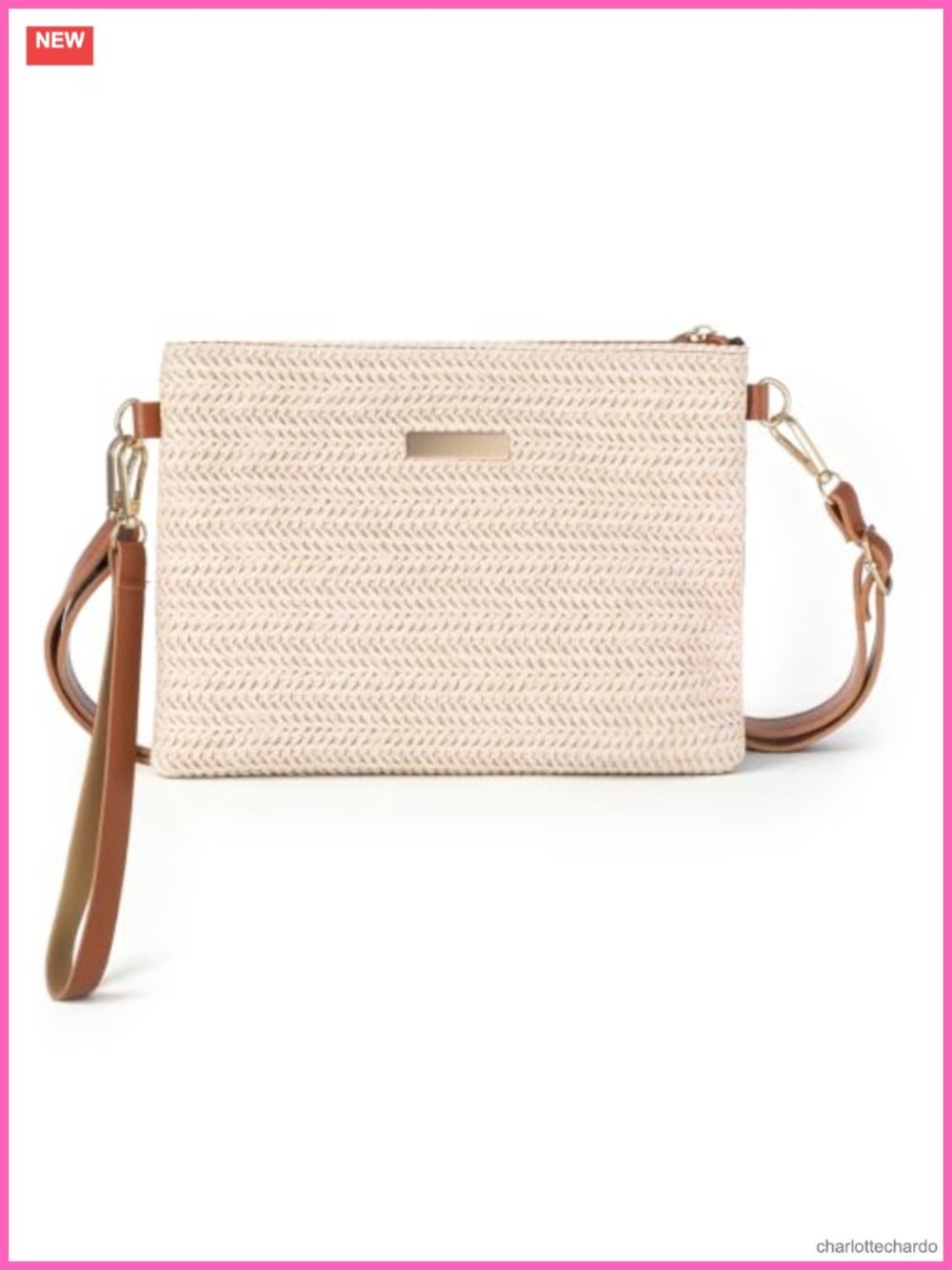 Straw Woven Shoulder Bag Crossbody Purse with Leather Trim